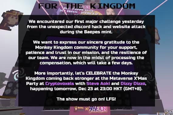 Pernyataan Monkey Kingdom (Twitter/MonkeyKingdom)