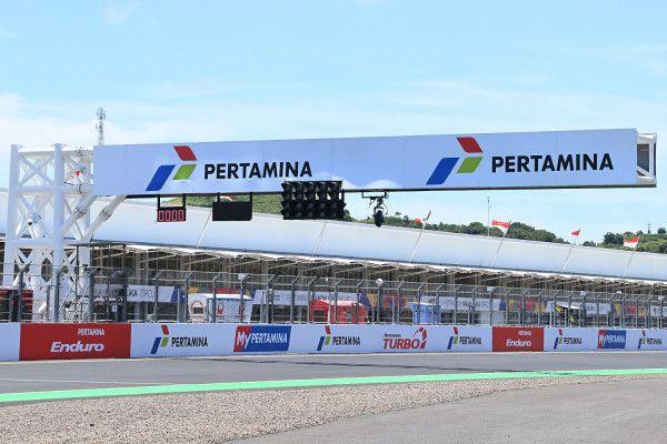 Detail area start Pertamina Mandalika International Street Circuit, di Lombok Tengah, NTB, Kamis (17/3).
