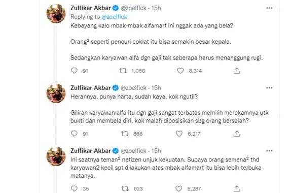 Salah satu akun twitter yang membela karyawan Alfamart.