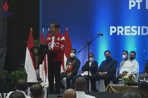 Jokowi di hadapan karyawan PTFI, Rabu (31/8).