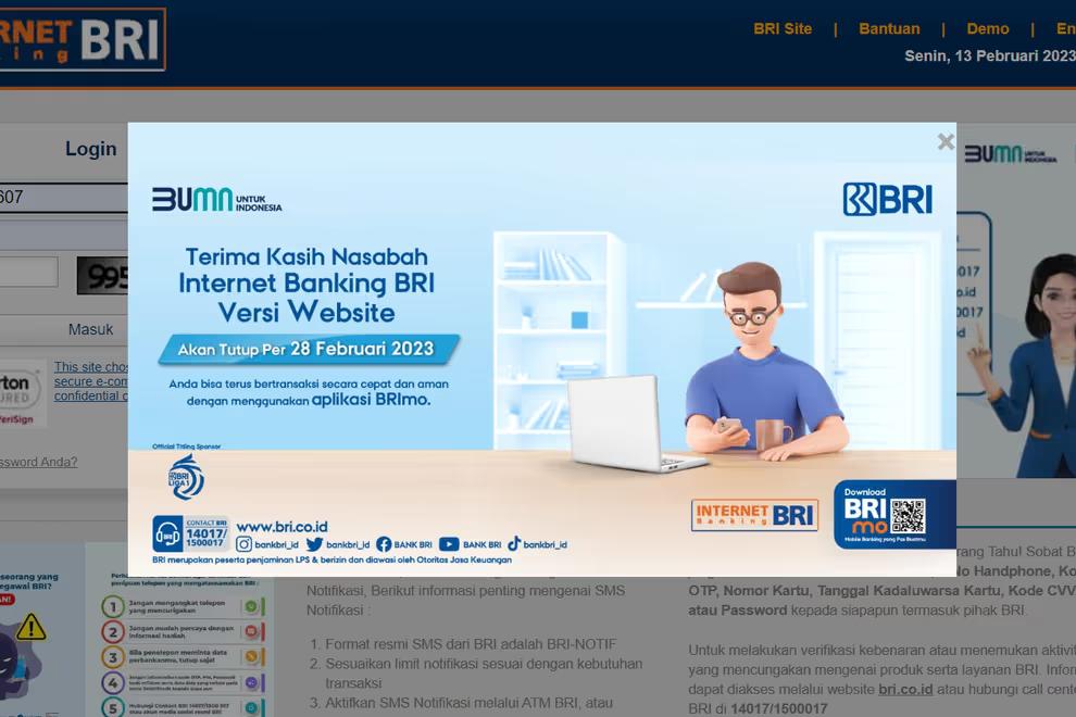 BRI Tutup Website Internet Banking pada 28 Febuari 2023 