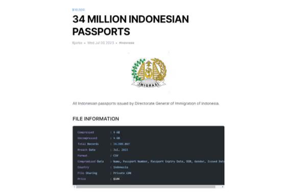 Akun Bjorka yang menjual 34 juta data paspor WNI.