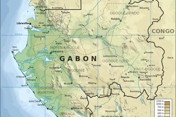 Posisi Gabon di wilayah barat Benua Afrika.
